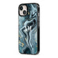 Custom Blue Swirl Marble iPhone 13 Black Impact Case Side Angle on Silver phone