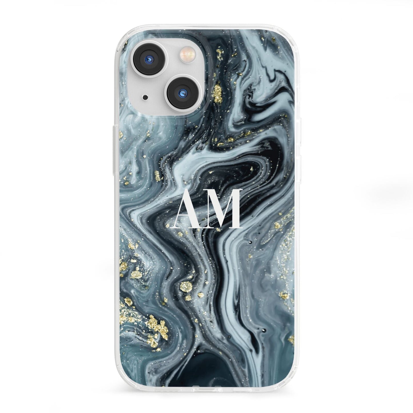 Custom Blue Swirl Marble iPhone 13 Mini Clear Bumper Case