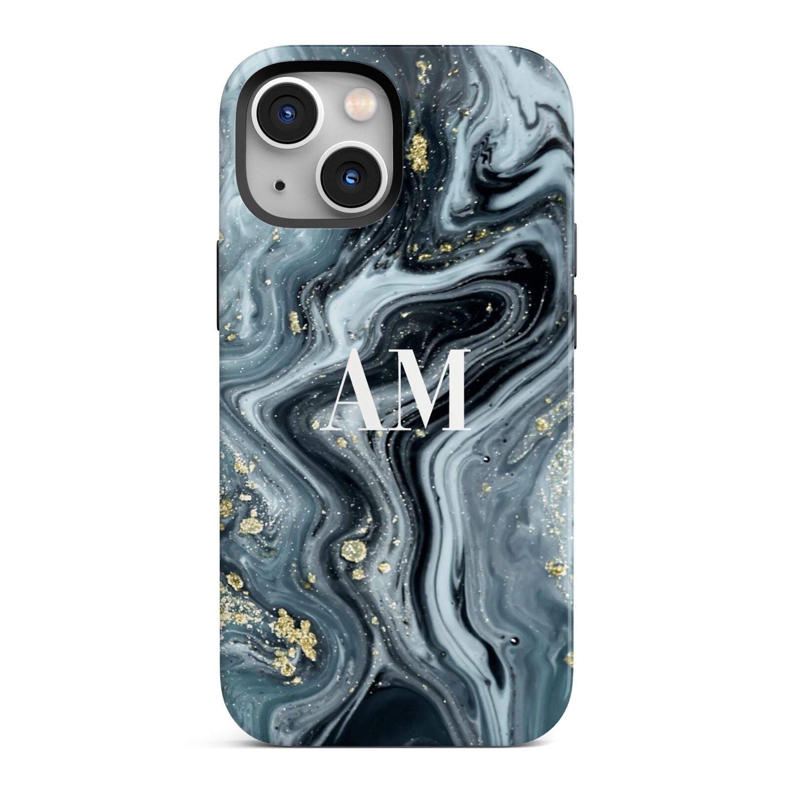 Custom Blue Swirl Marble iPhone 13 Mini Full Wrap 3D Tough Case