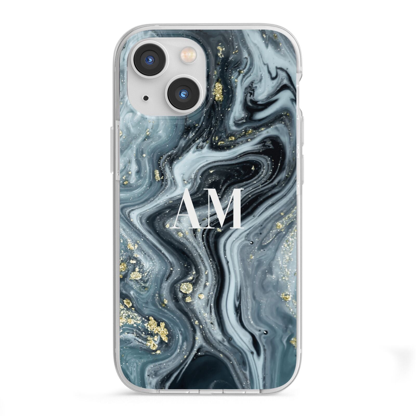 Custom Blue Swirl Marble iPhone 13 Mini TPU Impact Case with White Edges