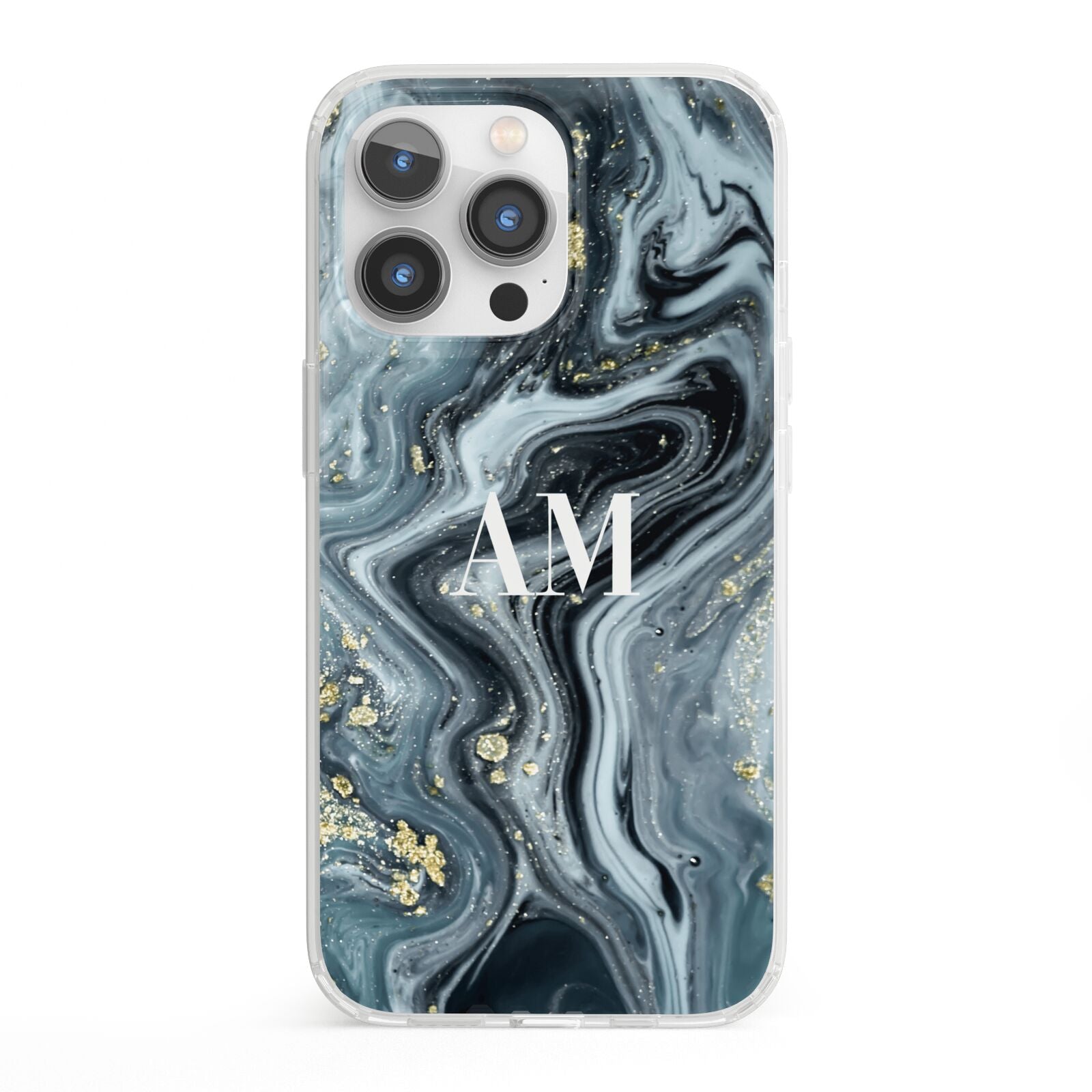 Custom Blue Swirl Marble iPhone 13 Pro Clear Bumper Case
