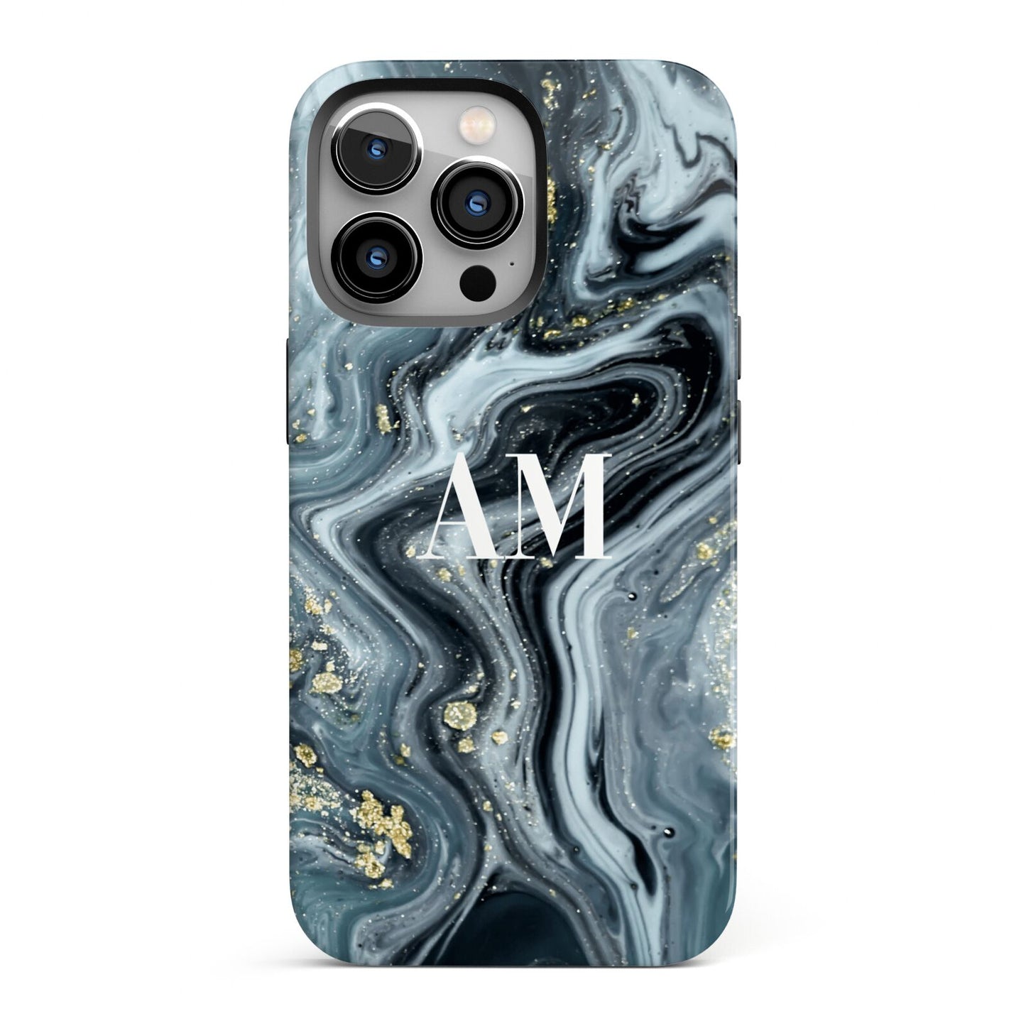 Custom Blue Swirl Marble iPhone 13 Pro Full Wrap 3D Tough Case