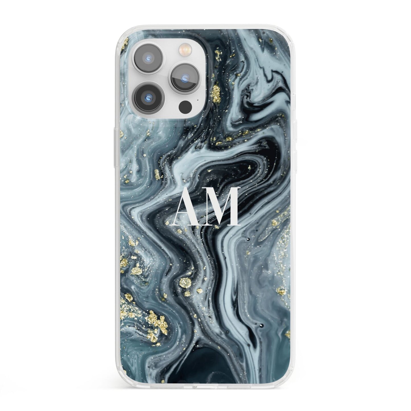 Custom Blue Swirl Marble iPhone 13 Pro Max Clear Bumper Case