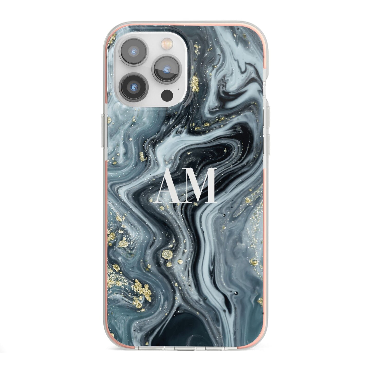 Custom Blue Swirl Marble iPhone 13 Pro Max TPU Impact Case with Pink Edges
