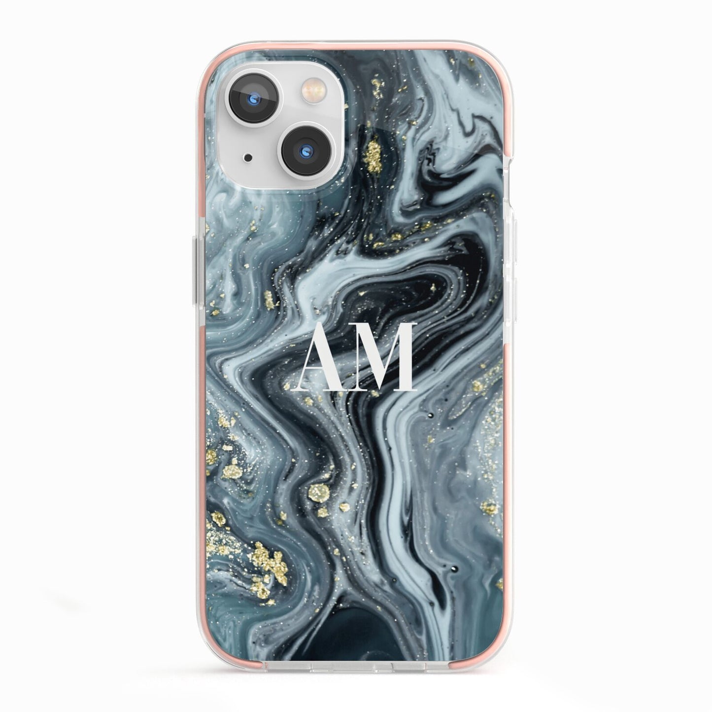 Custom Blue Swirl Marble iPhone 13 TPU Impact Case with Pink Edges