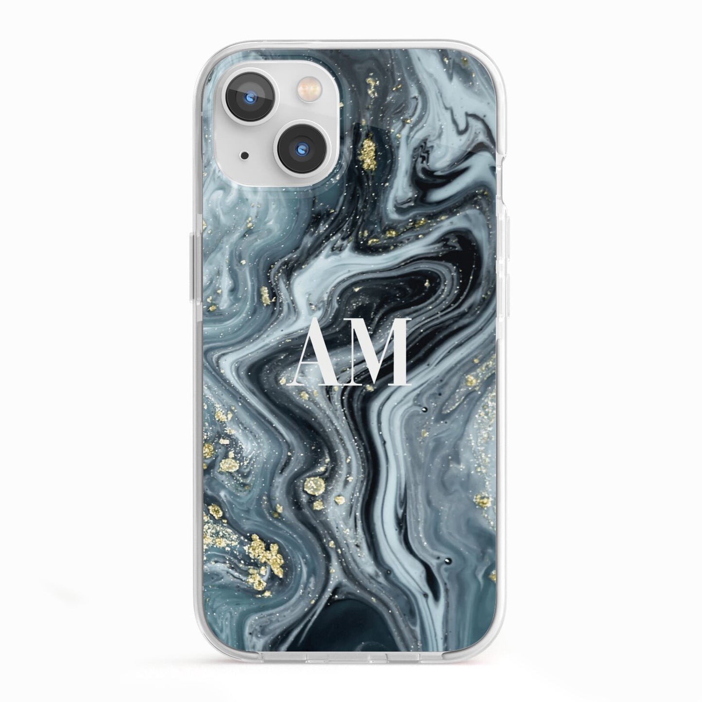 Custom Blue Swirl Marble iPhone 13 TPU Impact Case with White Edges