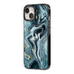 Custom Blue Swirl Marble iPhone 14 Black Impact Case Side Angle on Silver phone