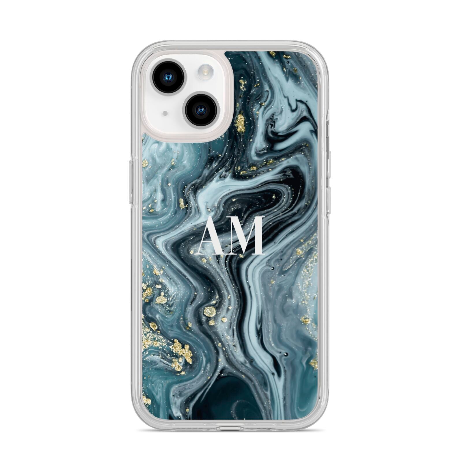 Custom Blue Swirl Marble iPhone 14 Clear Tough Case Starlight