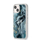 Custom Blue Swirl Marble iPhone 14 Glitter Tough Case Starlight Angled Image