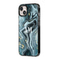 Custom Blue Swirl Marble iPhone 14 Plus Black Impact Case Side Angle on Silver phone