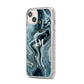 Custom Blue Swirl Marble iPhone 14 Plus Glitter Tough Case Starlight Angled Image