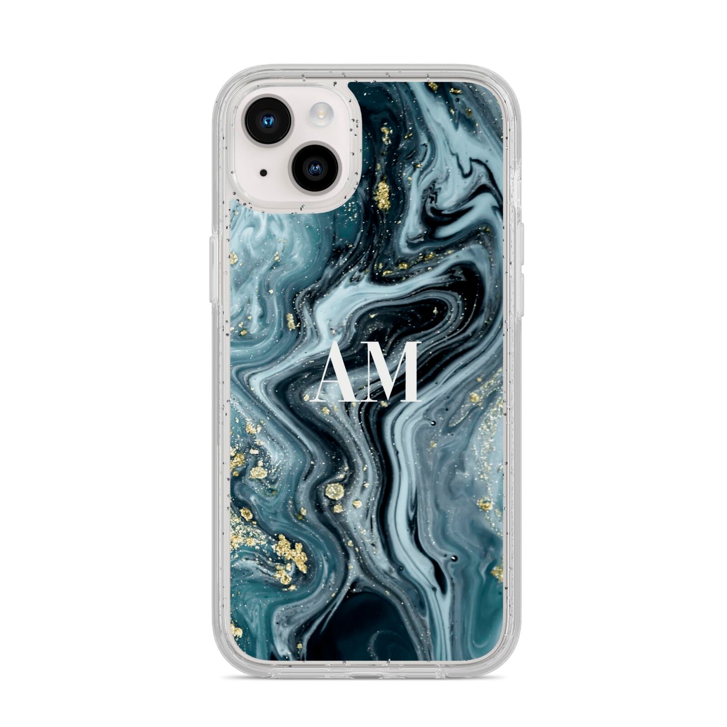Custom Blue Swirl Marble iPhone 14 Plus Glitter Tough Case Starlight