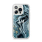 Custom Blue Swirl Marble iPhone 14 Pro Clear Tough Case Silver