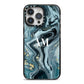 Custom Blue Swirl Marble iPhone 14 Pro Max Black Impact Case on Silver phone