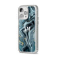Custom Blue Swirl Marble iPhone 14 Pro Max Clear Tough Case Silver Angled Image