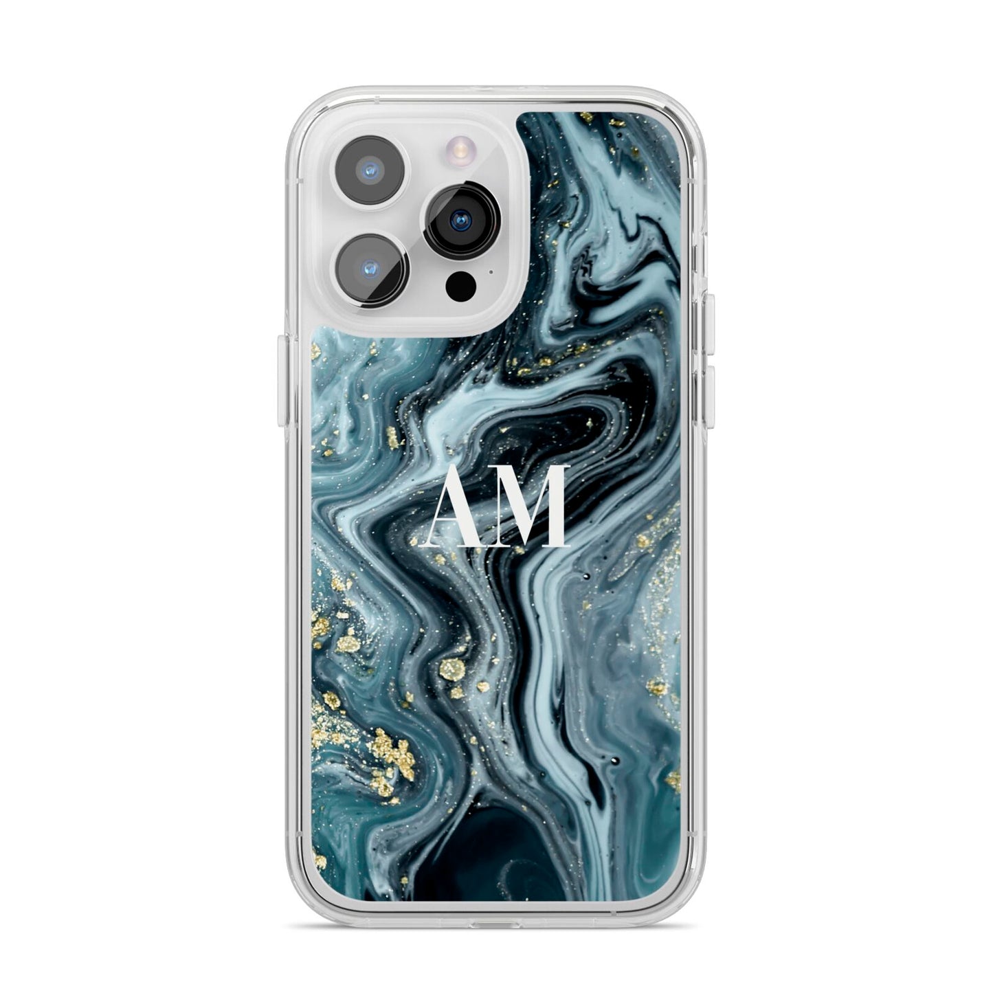 Custom Blue Swirl Marble iPhone 14 Pro Max Clear Tough Case Silver