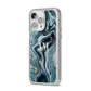 Custom Blue Swirl Marble iPhone 14 Pro Max Glitter Tough Case Silver Angled Image