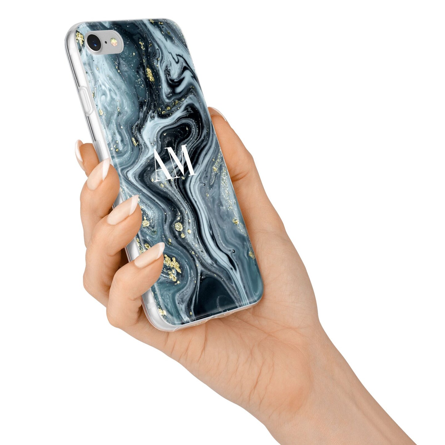 Custom Blue Swirl Marble iPhone 7 Bumper Case on Silver iPhone Alternative Image
