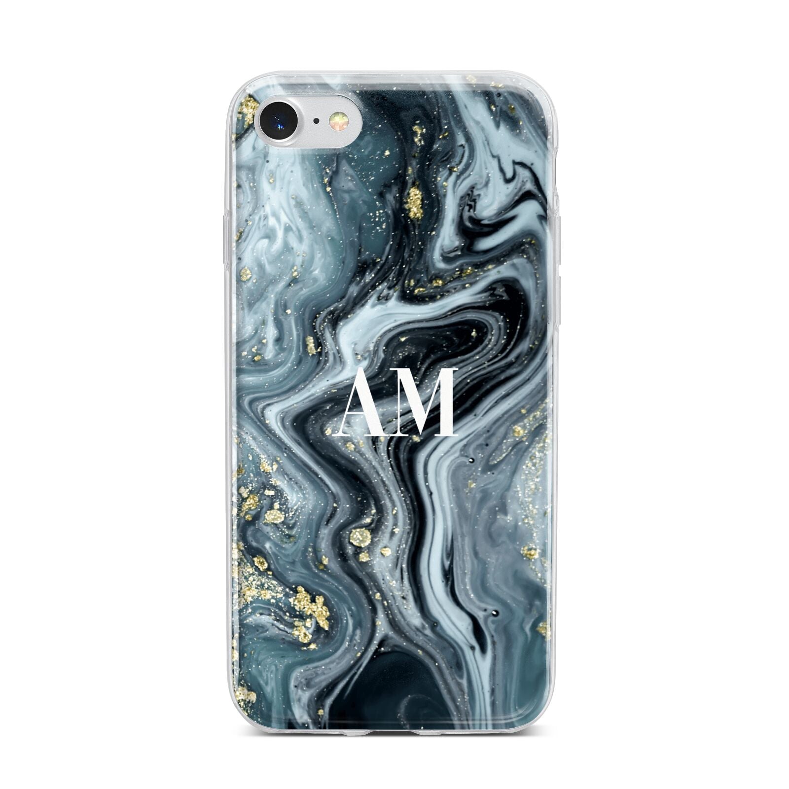 Custom Blue Swirl Marble iPhone 7 Bumper Case on Silver iPhone