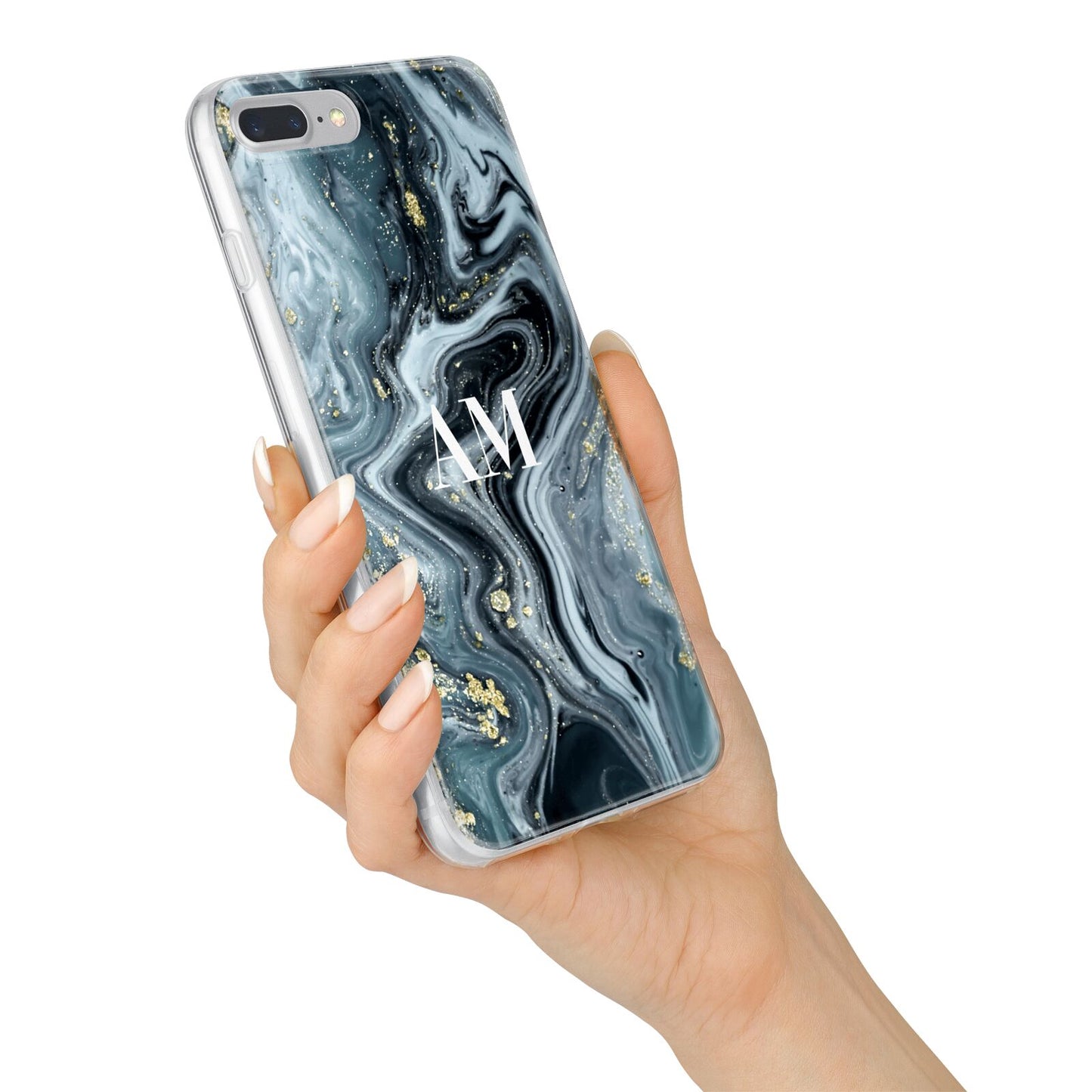 Custom Blue Swirl Marble iPhone 7 Plus Bumper Case on Silver iPhone Alternative Image