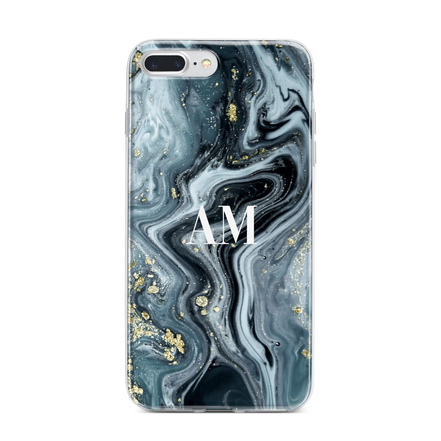 Custom Blue Swirl Marble iPhone 7 Plus Bumper Case on Silver iPhone