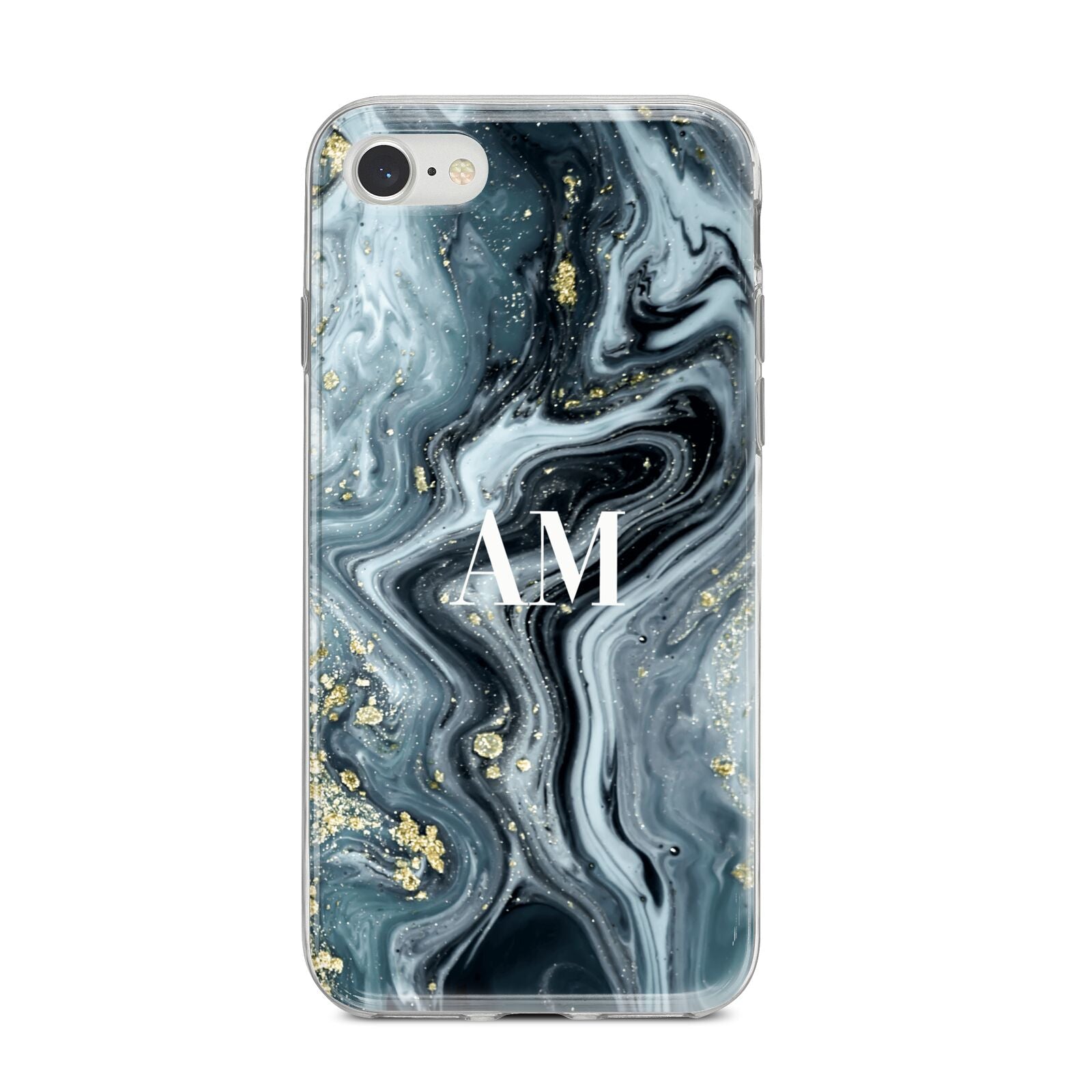 Custom Blue Swirl Marble iPhone 8 Bumper Case on Silver iPhone