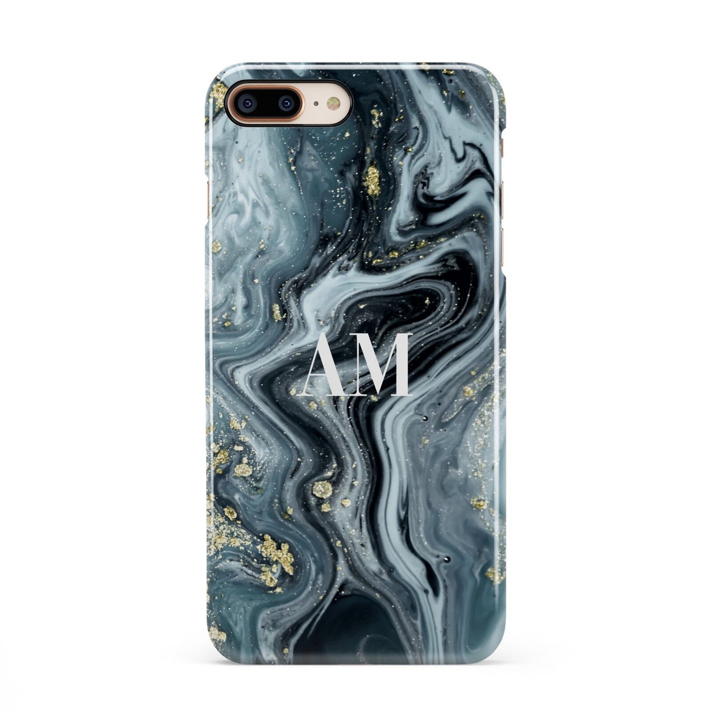 Custom Blue Swirl Marble iPhone 8 Plus 3D Snap Case on Gold Phone