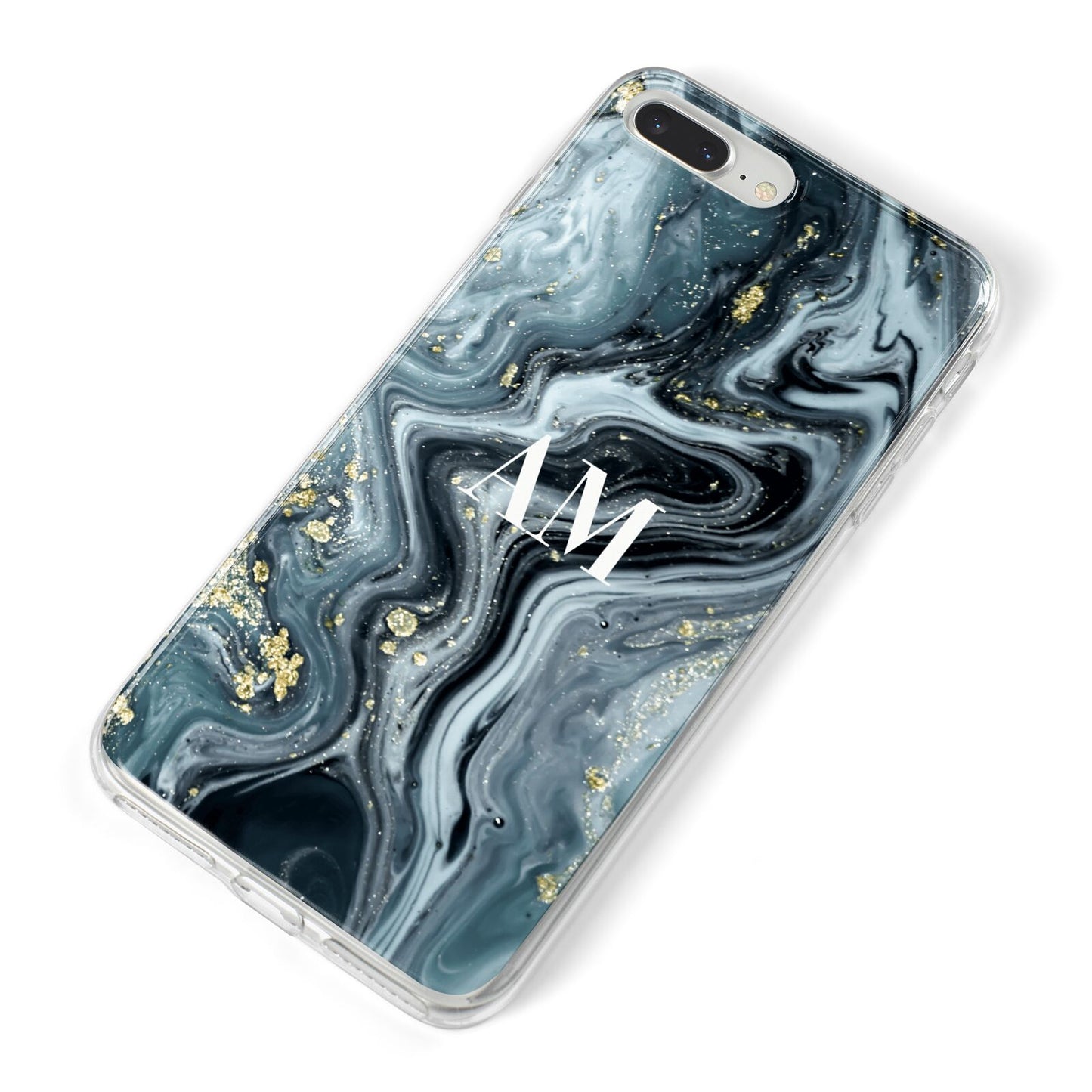 Custom Blue Swirl Marble iPhone 8 Plus Bumper Case on Silver iPhone Alternative Image