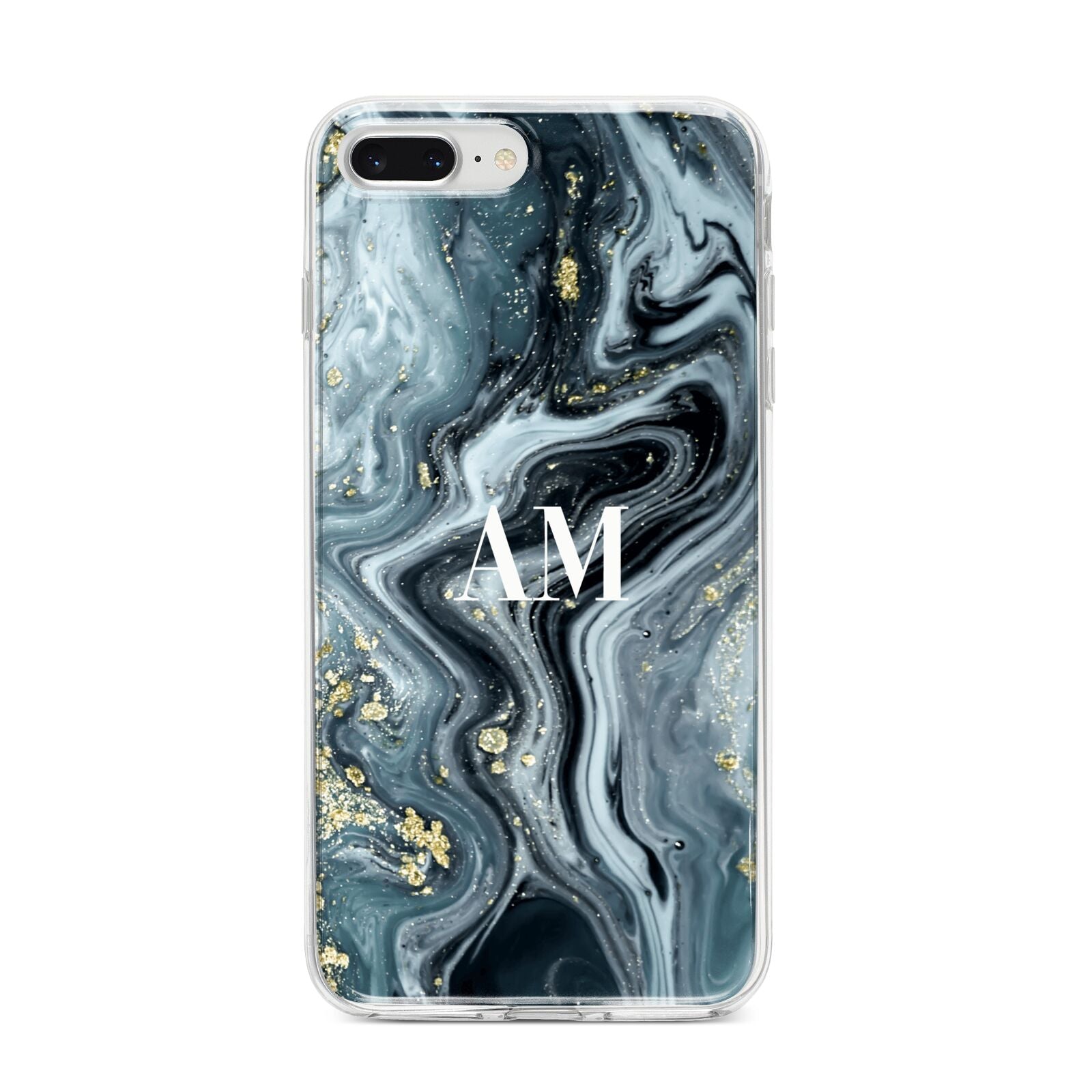 Custom Blue Swirl Marble iPhone 8 Plus Bumper Case on Silver iPhone