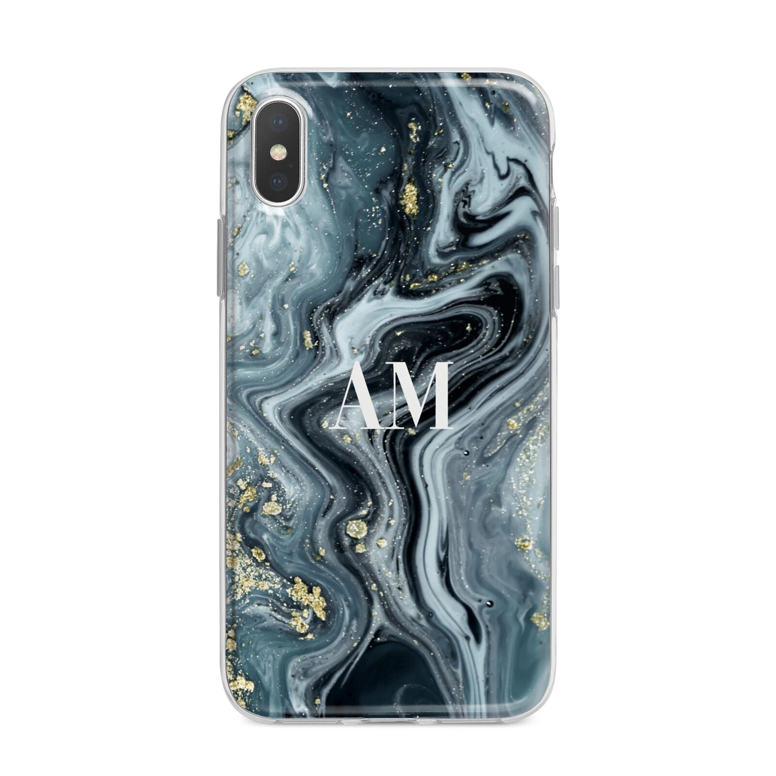 Custom Blue Swirl Marble iPhone X Bumper Case on Silver iPhone Alternative Image 1