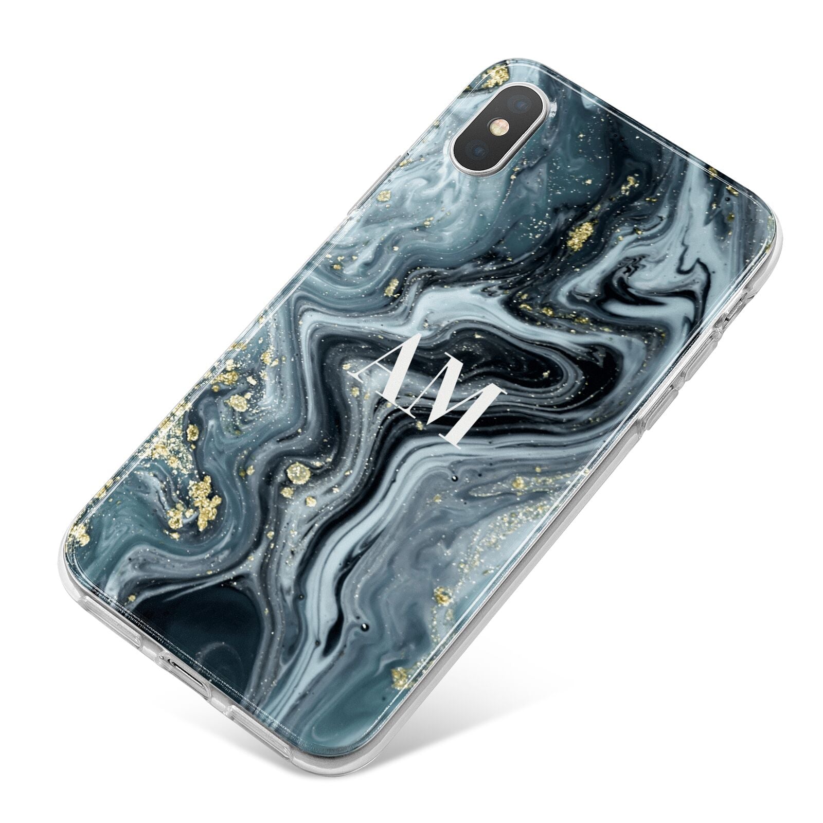 Custom Blue Swirl Marble iPhone X Bumper Case on Silver iPhone