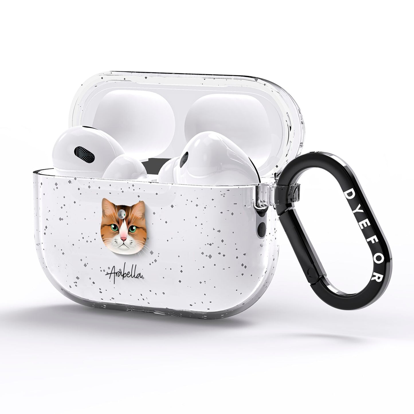 Custom Cat Illustration with Name AirPods Pro Glitter Case Side Image