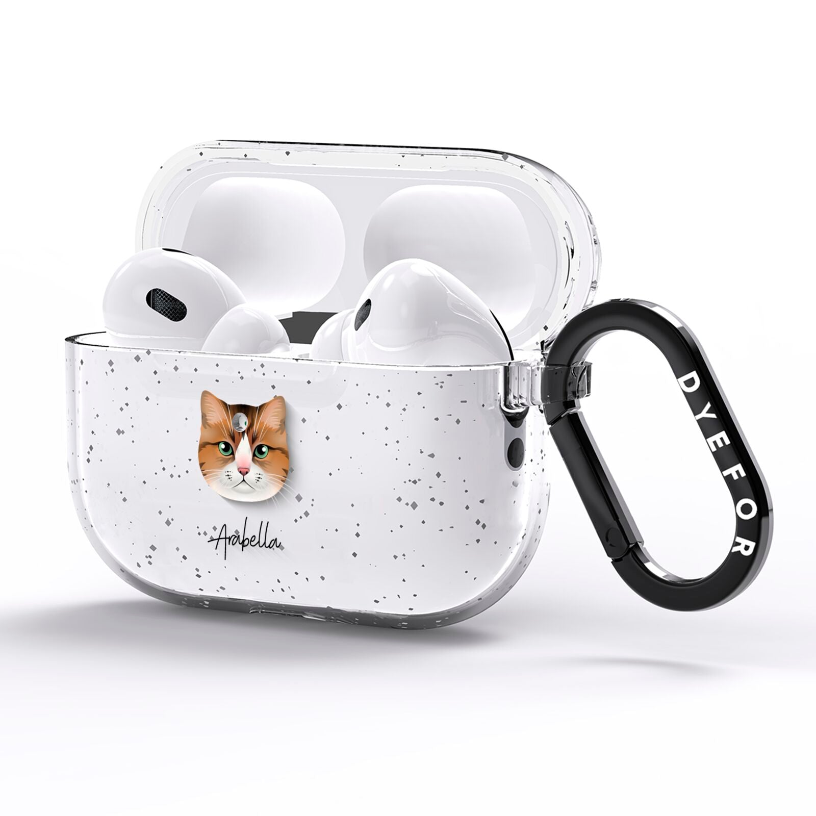 Custom Cat Illustration with Name AirPods Pro Glitter Case Side Image
