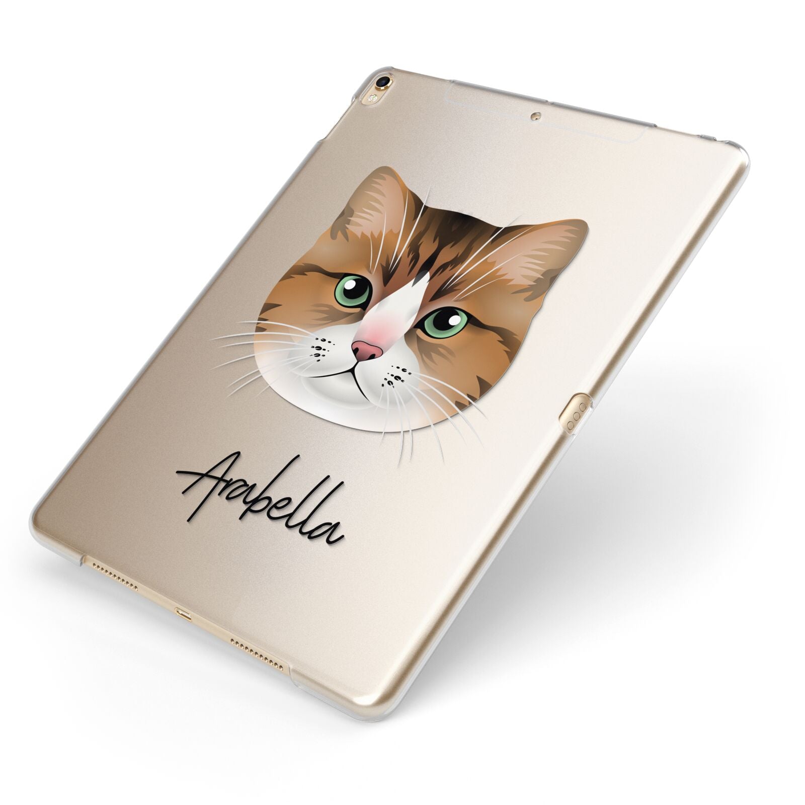 Custom Cat Illustration with Name Apple iPad Case on Gold iPad Side View