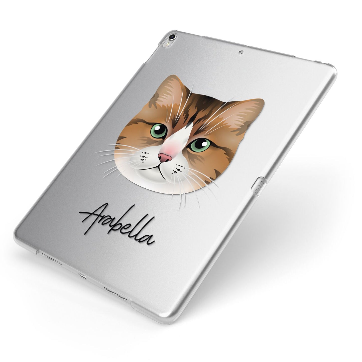 Custom Cat Illustration with Name Apple iPad Case on Silver iPad Side View