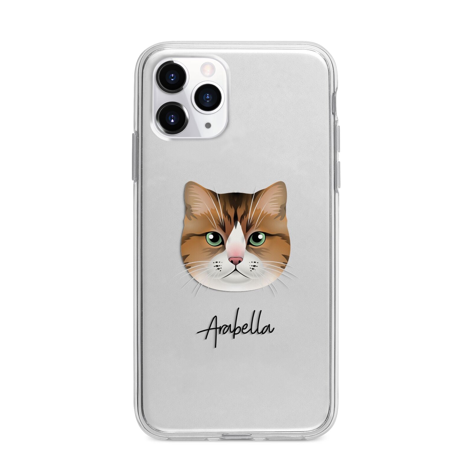 Custom Cat Illustration with Name Apple iPhone 11 Pro Max in Silver with Bumper Case