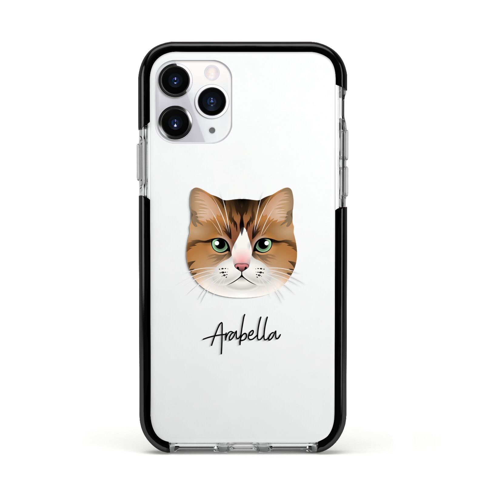 Custom Cat Illustration with Name Apple iPhone 11 Pro in Silver with Black Impact Case
