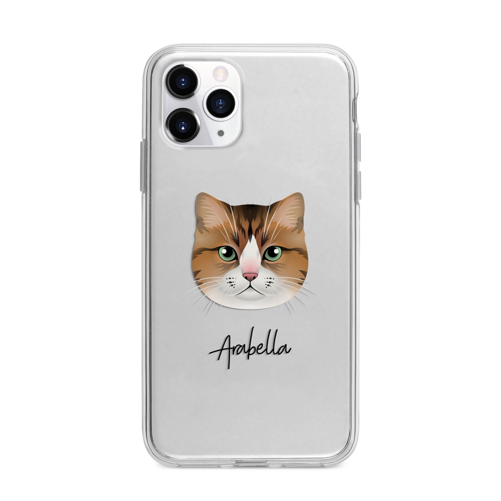 Custom Cat Illustration with Name Apple iPhone 11 Pro in Silver with Bumper Case