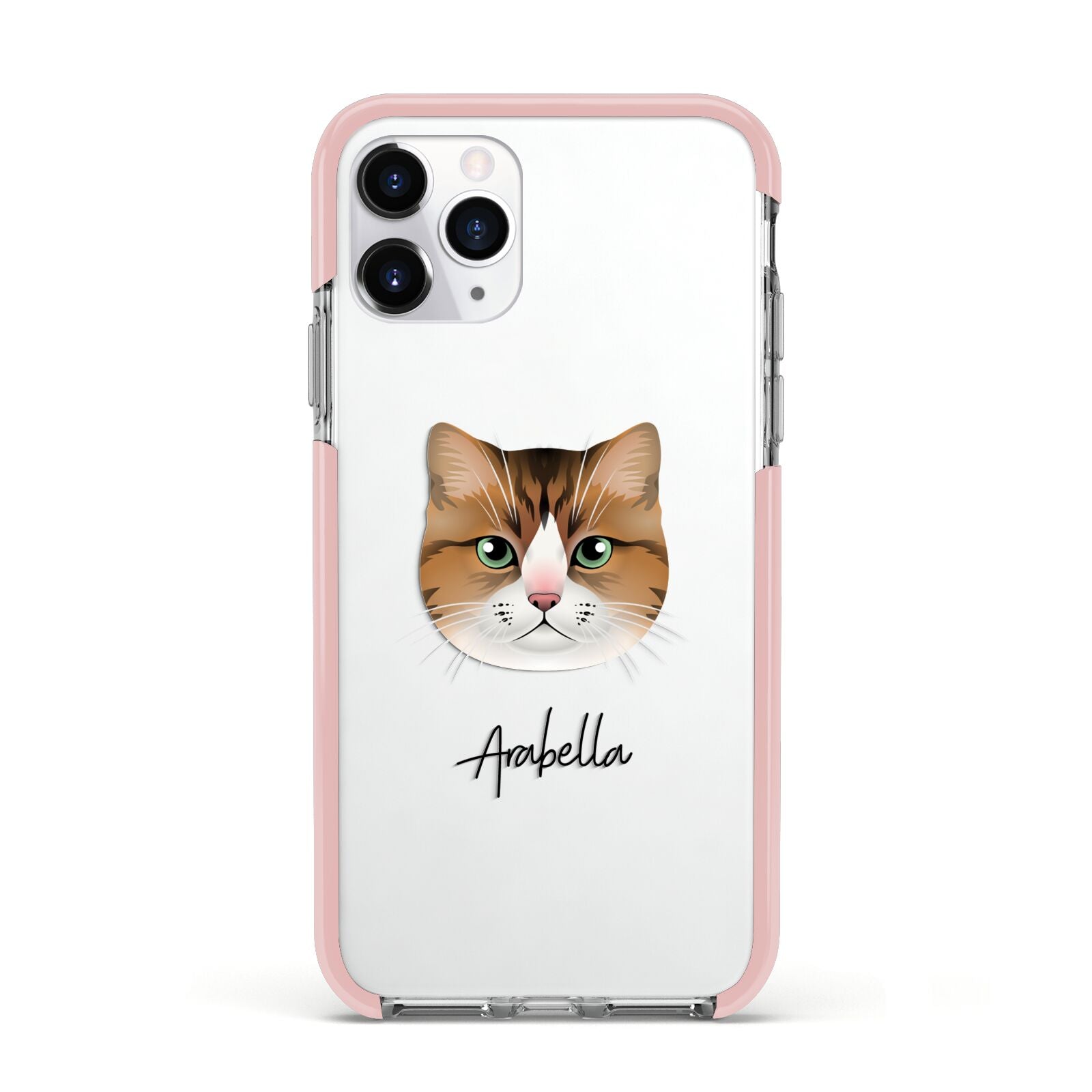Custom Cat Illustration with Name Apple iPhone 11 Pro in Silver with Pink Impact Case