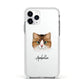 Custom Cat Illustration with Name Apple iPhone 11 Pro in Silver with White Impact Case