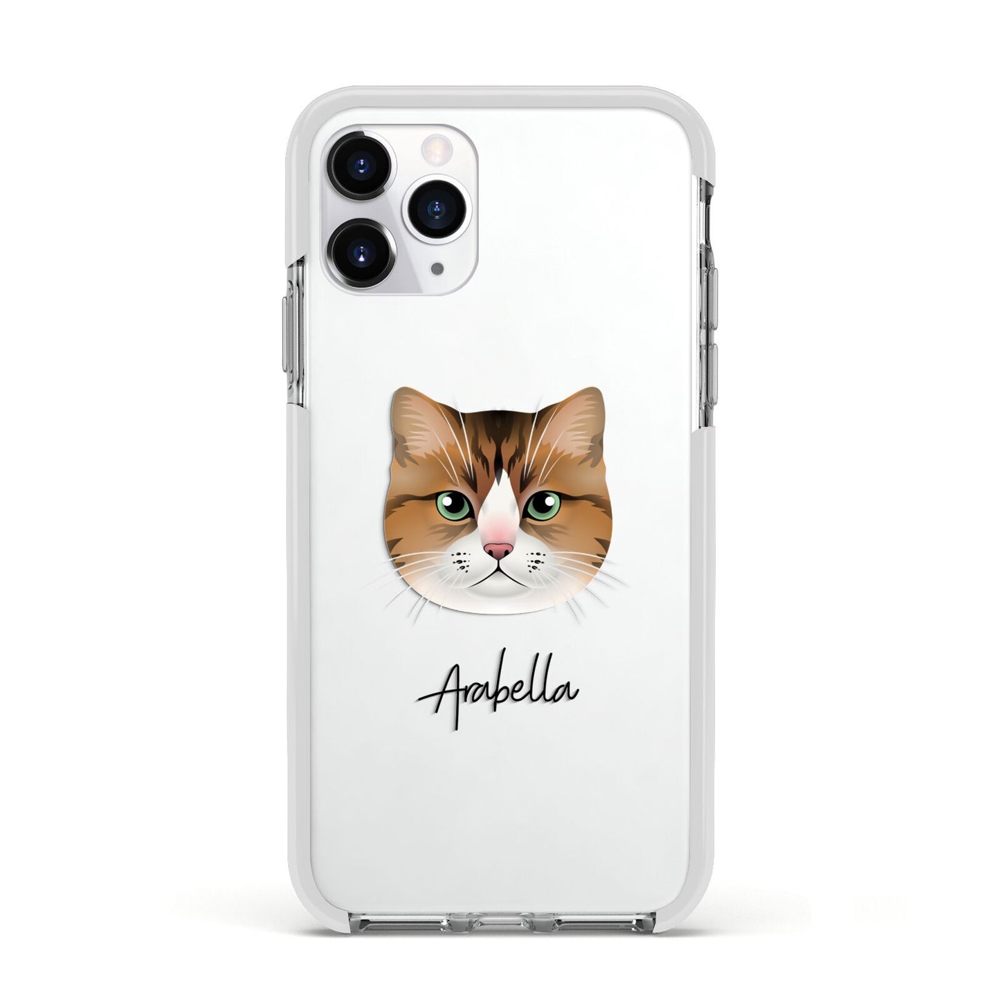 Custom Cat Illustration with Name Apple iPhone 11 Pro in Silver with White Impact Case