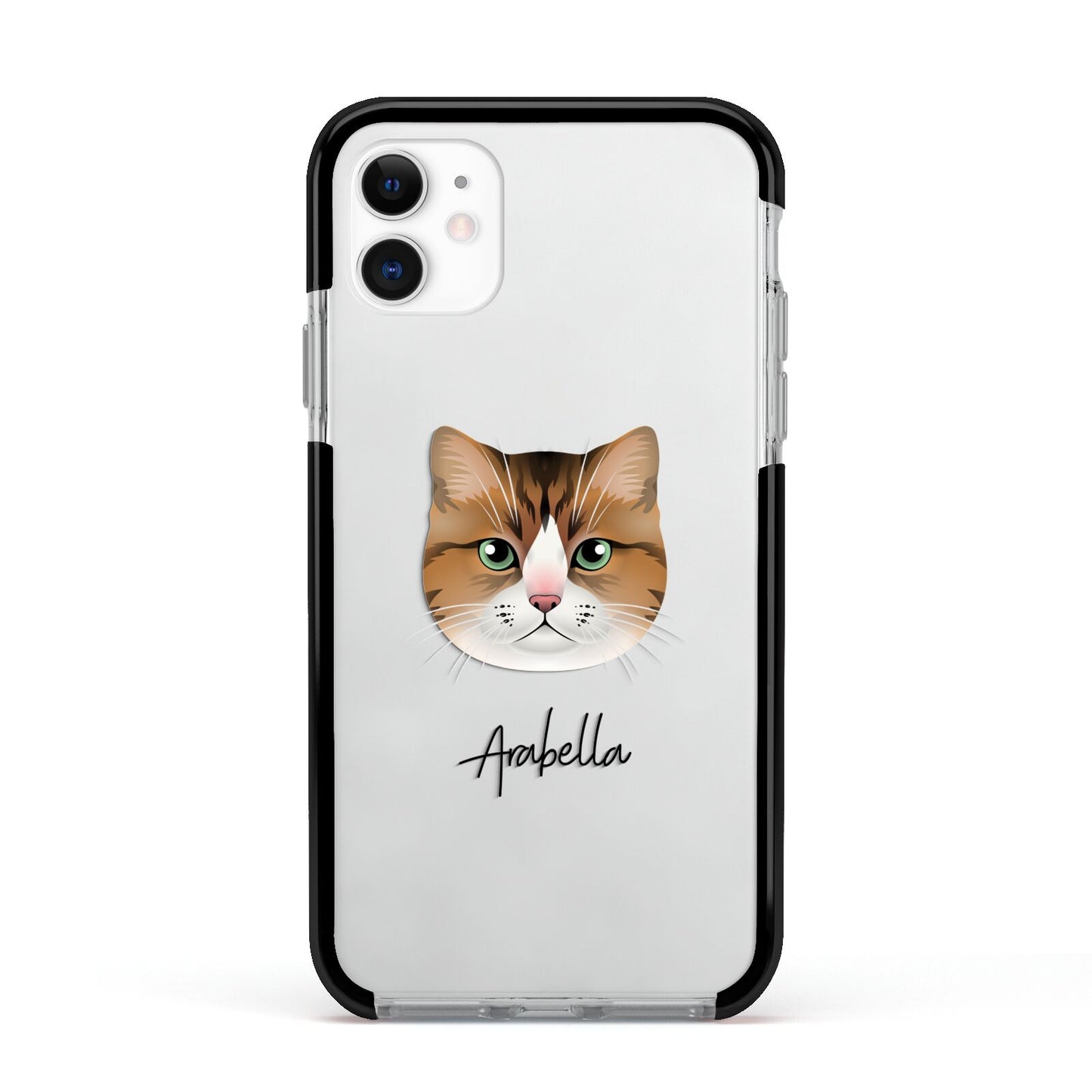 Custom Cat Illustration with Name Apple iPhone 11 in White with Black Impact Case