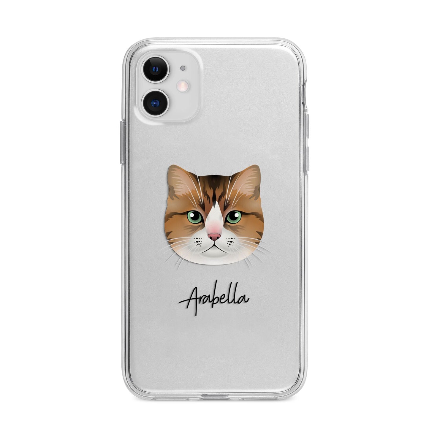 Custom Cat Illustration with Name Apple iPhone 11 in White with Bumper Case