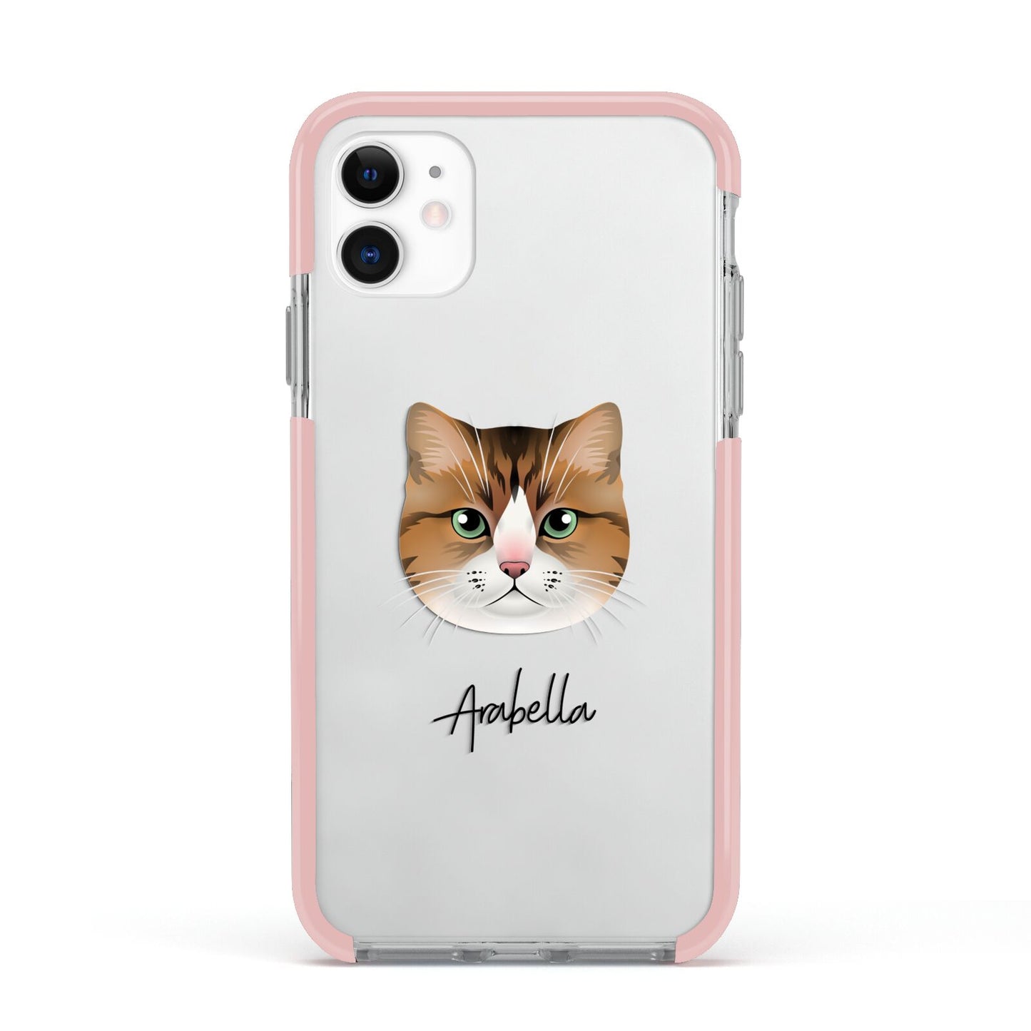 Custom Cat Illustration with Name Apple iPhone 11 in White with Pink Impact Case