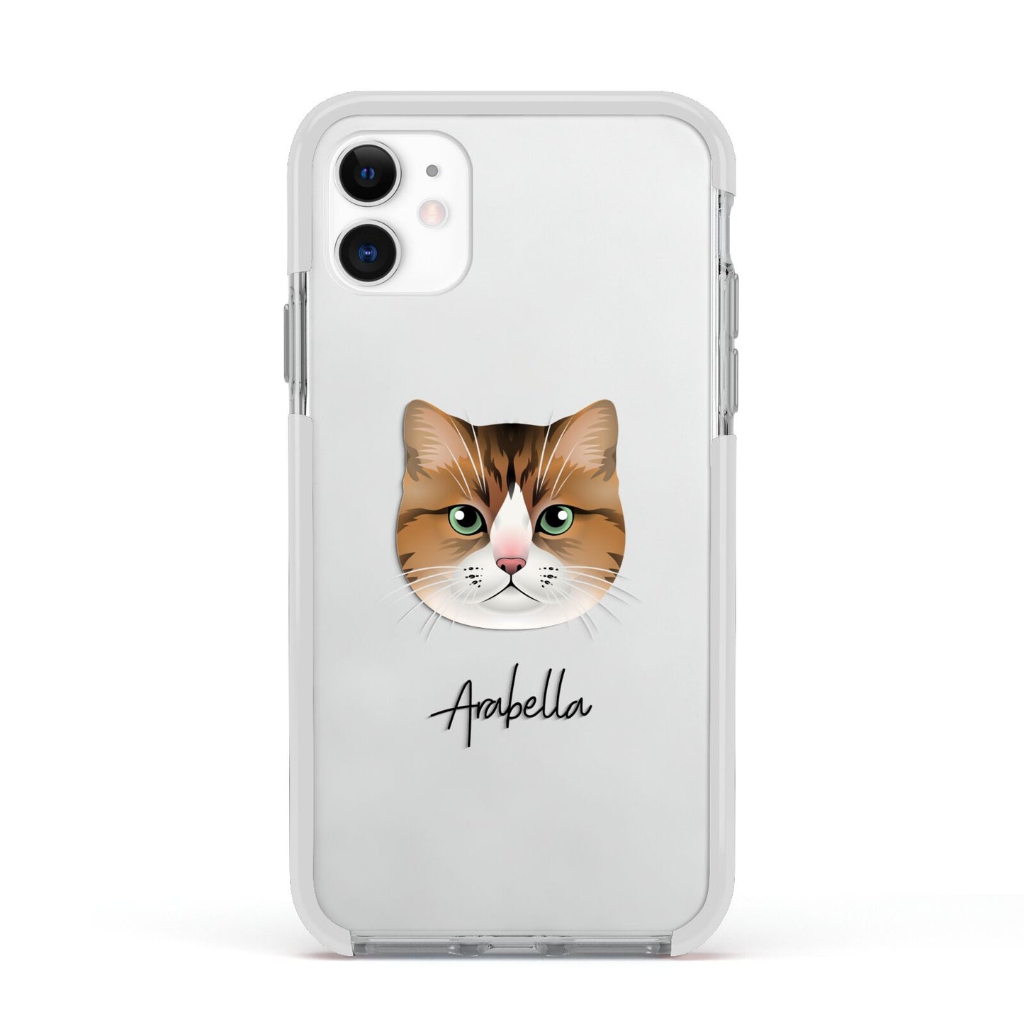 Custom Cat Illustration with Name Apple iPhone 11 in White with White Impact Case