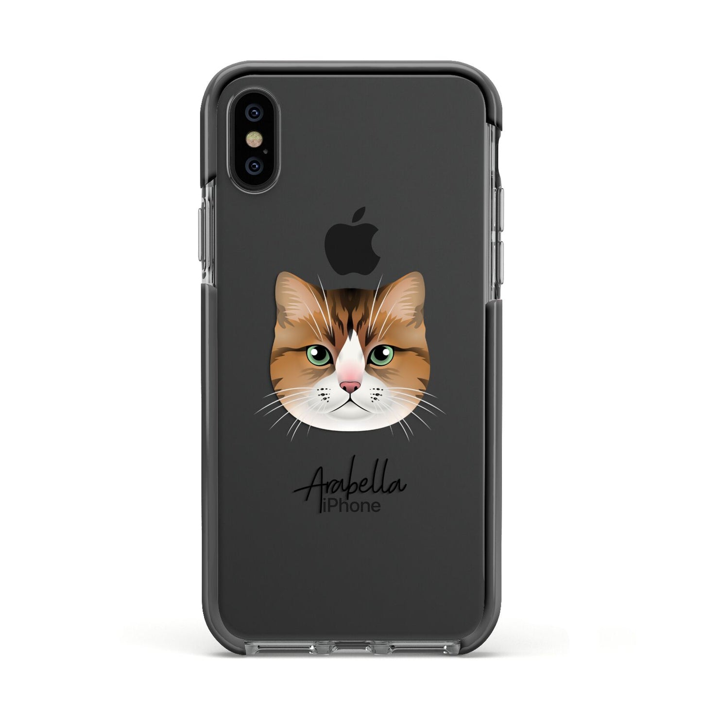 Custom Cat Illustration with Name Apple iPhone Xs Impact Case Black Edge on Black Phone
