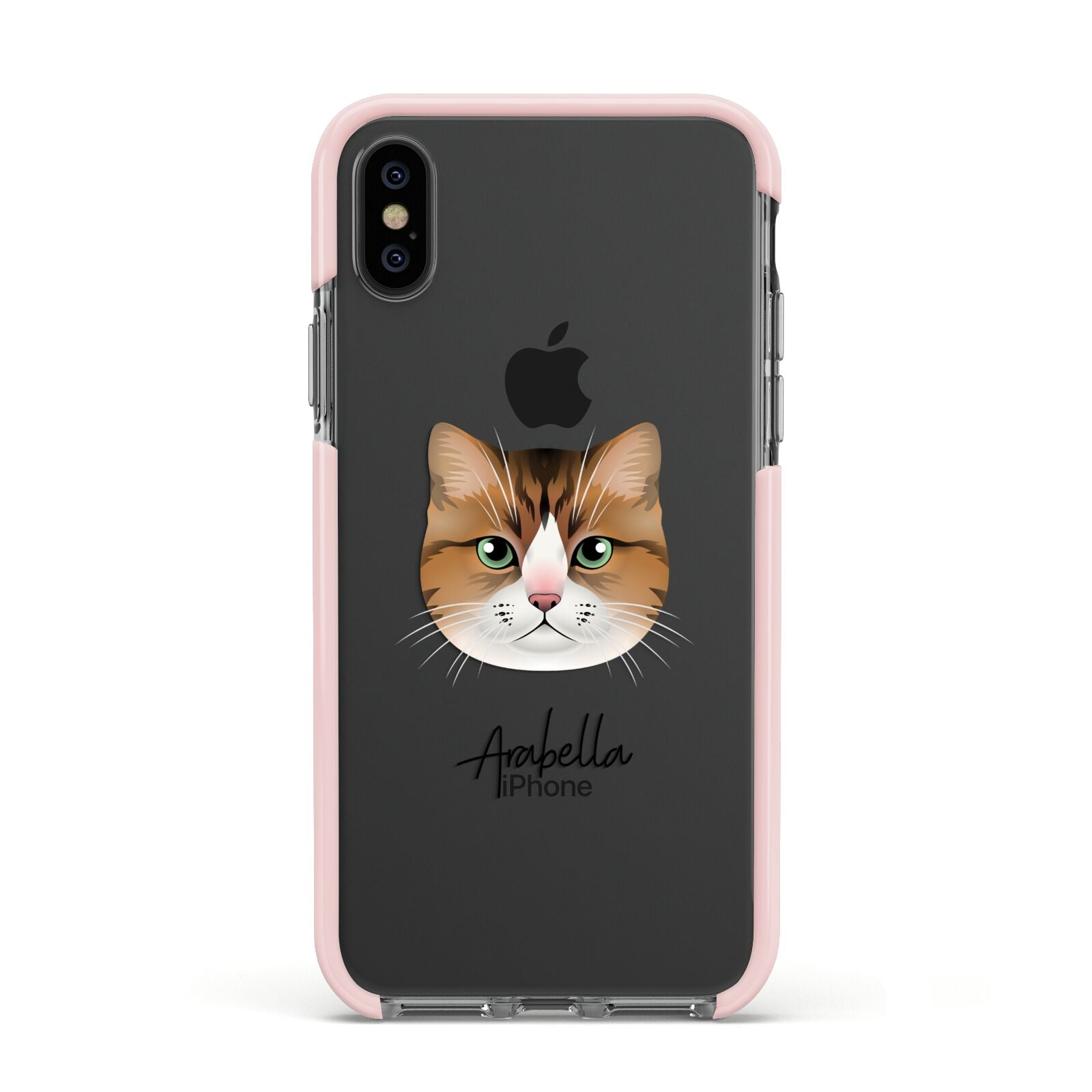 Custom Cat Illustration with Name Apple iPhone Xs Impact Case Pink Edge on Black Phone