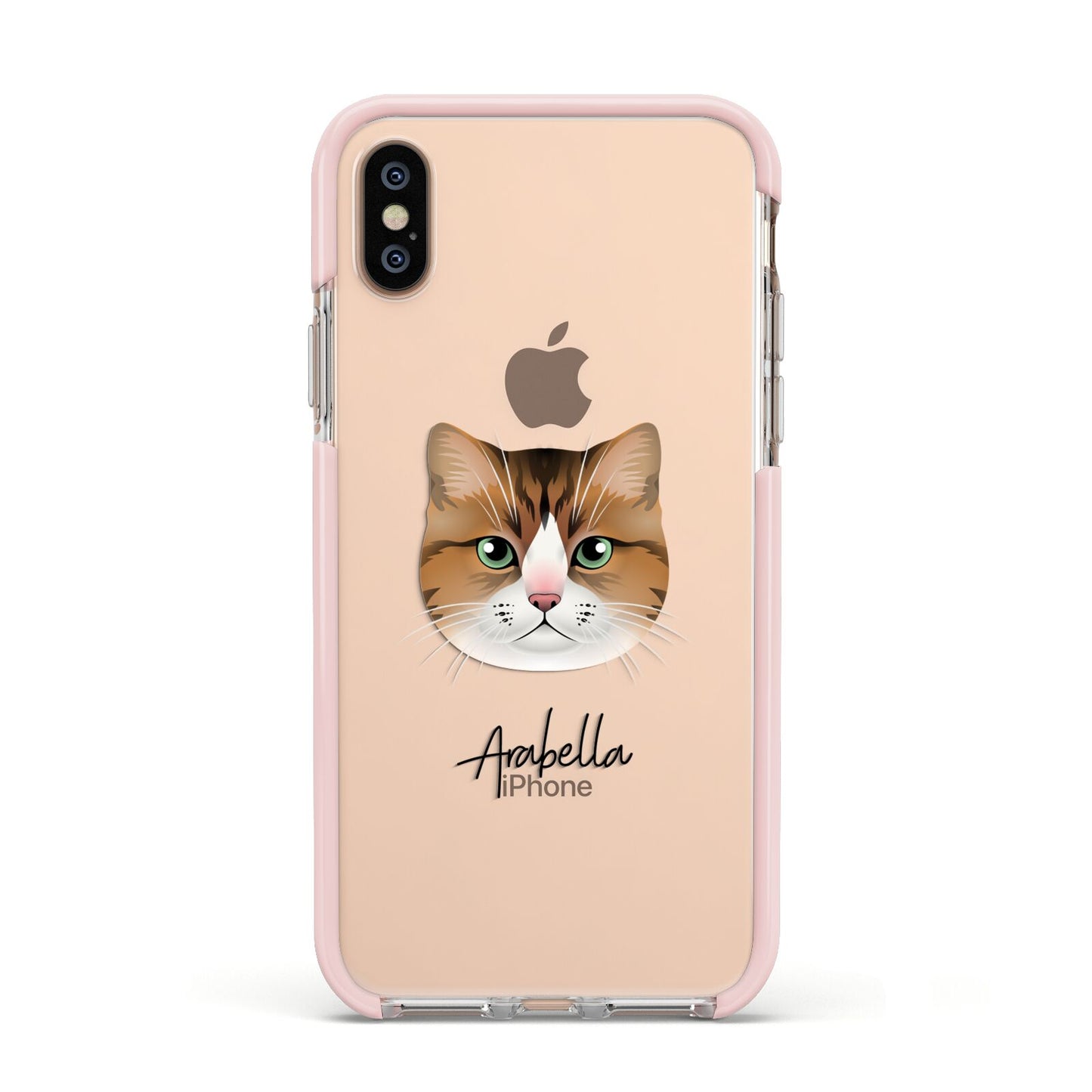 Custom Cat Illustration with Name Apple iPhone Xs Impact Case Pink Edge on Gold Phone