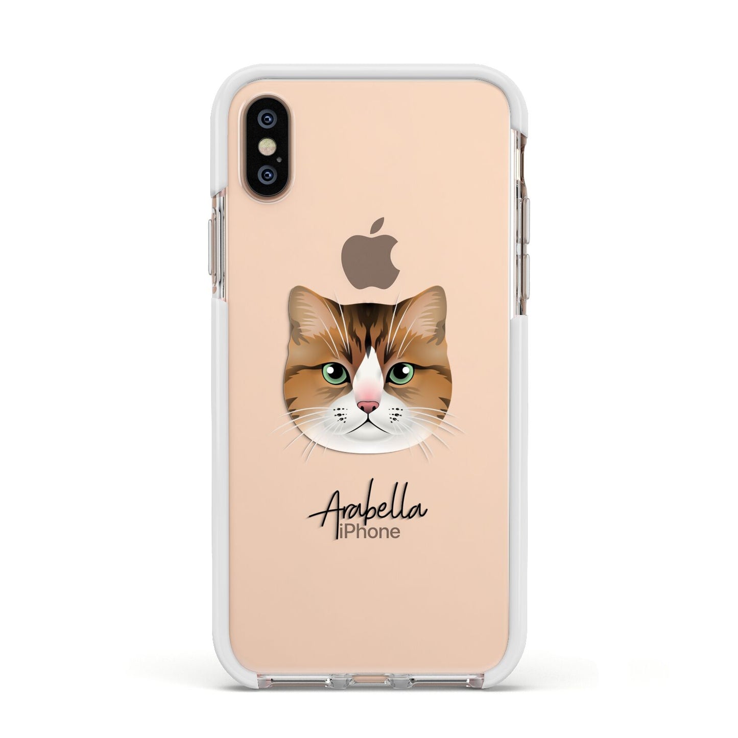 Custom Cat Illustration with Name Apple iPhone Xs Impact Case White Edge on Gold Phone