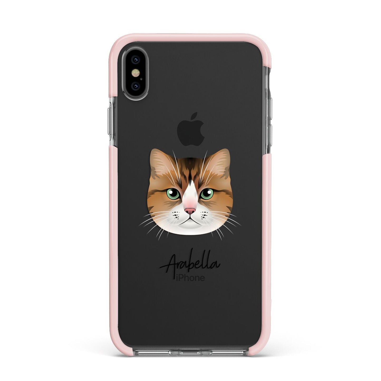 Custom Cat Illustration with Name Apple iPhone Xs Max Impact Case Pink Edge on Black Phone